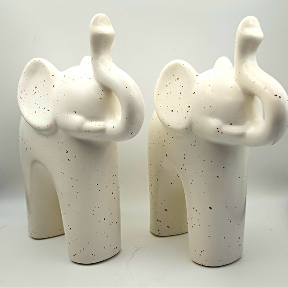 Other - White Speckled Elephant Figurines Set of 2 - Approx. 6" Tall